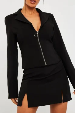 Rebellious Fashion Black Ring Zip Front Blazer - Brooklyn