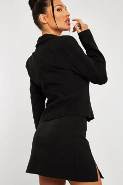 Rebellious Fashion Black Ring Zip Front Blazer - Brooklyn