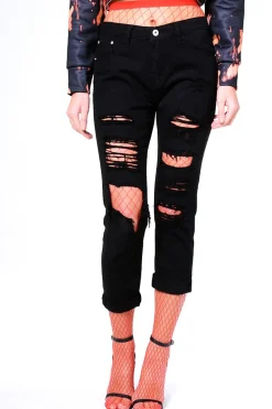 Rebellious Fashion Black Ripped Boyfriend Jeans - Jazmine