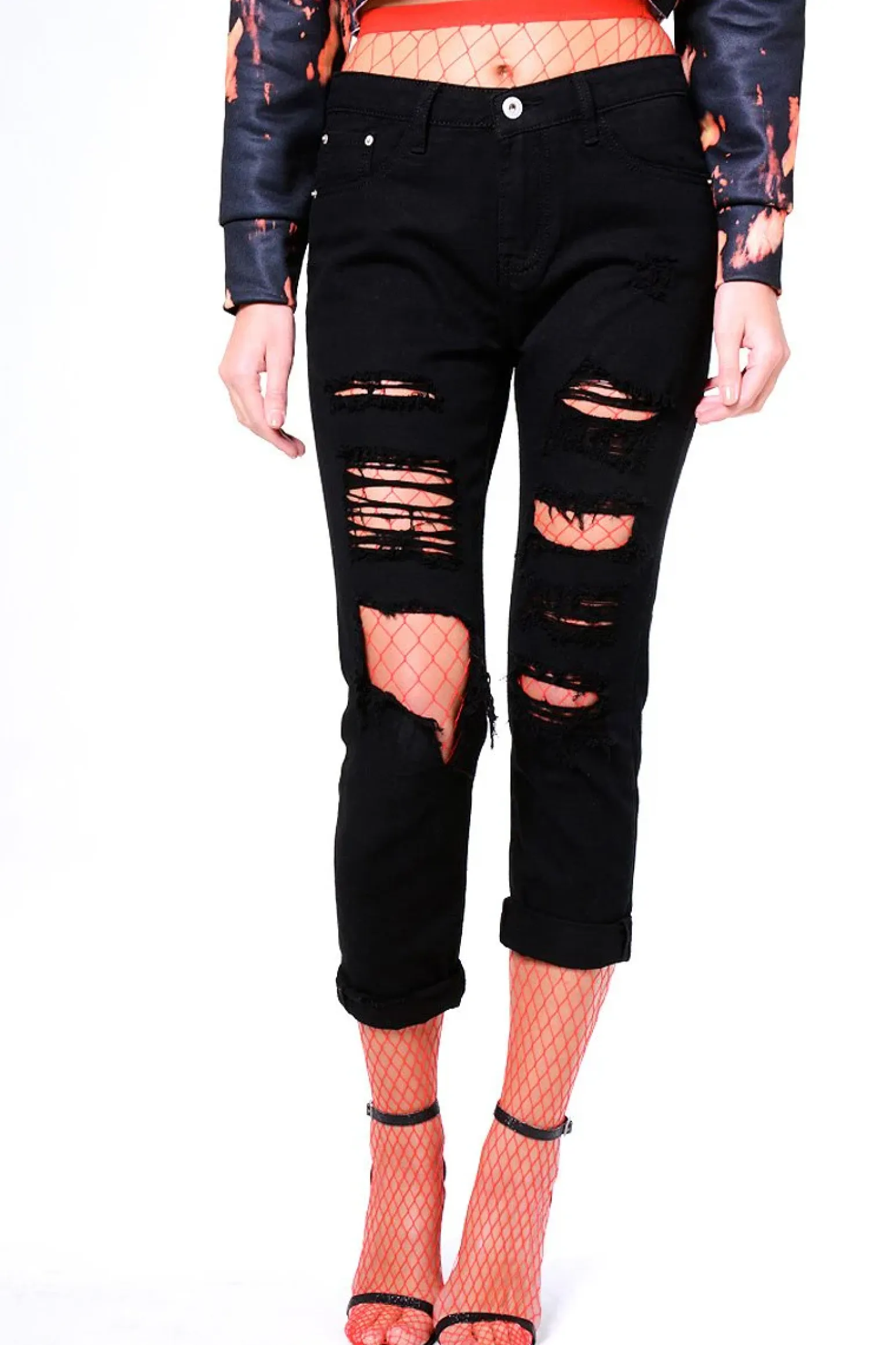 Rebellious Fashion Black Ripped Boyfriend Jeans - Jazmine