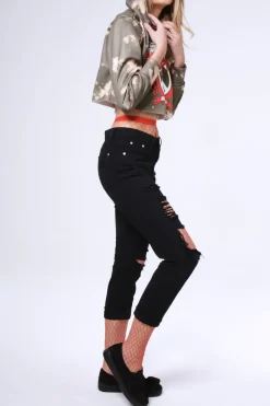 Rebellious Fashion Black Ripped Boyfriend Jeans - Jazmine