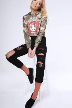 Rebellious Fashion Black Ripped Boyfriend Jeans - Jazmine
