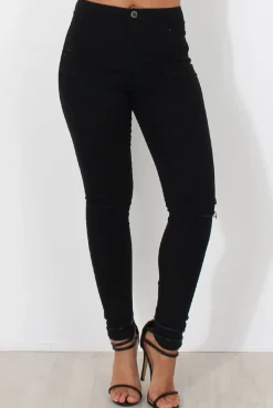 Rebellious Fashion Black Ripped Knee Jeans-Clara