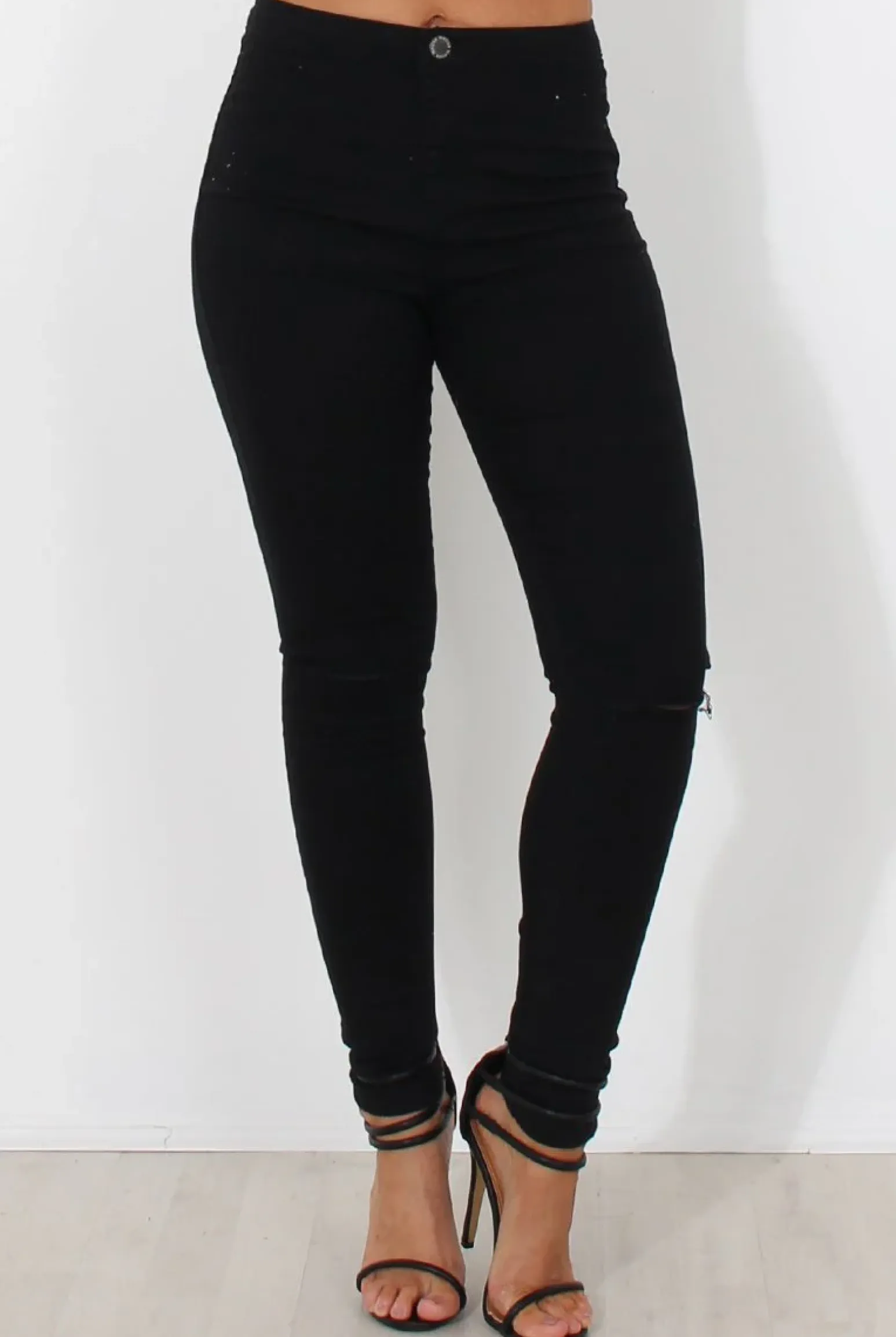 Rebellious Fashion Black Ripped Knee Jeans-Clara