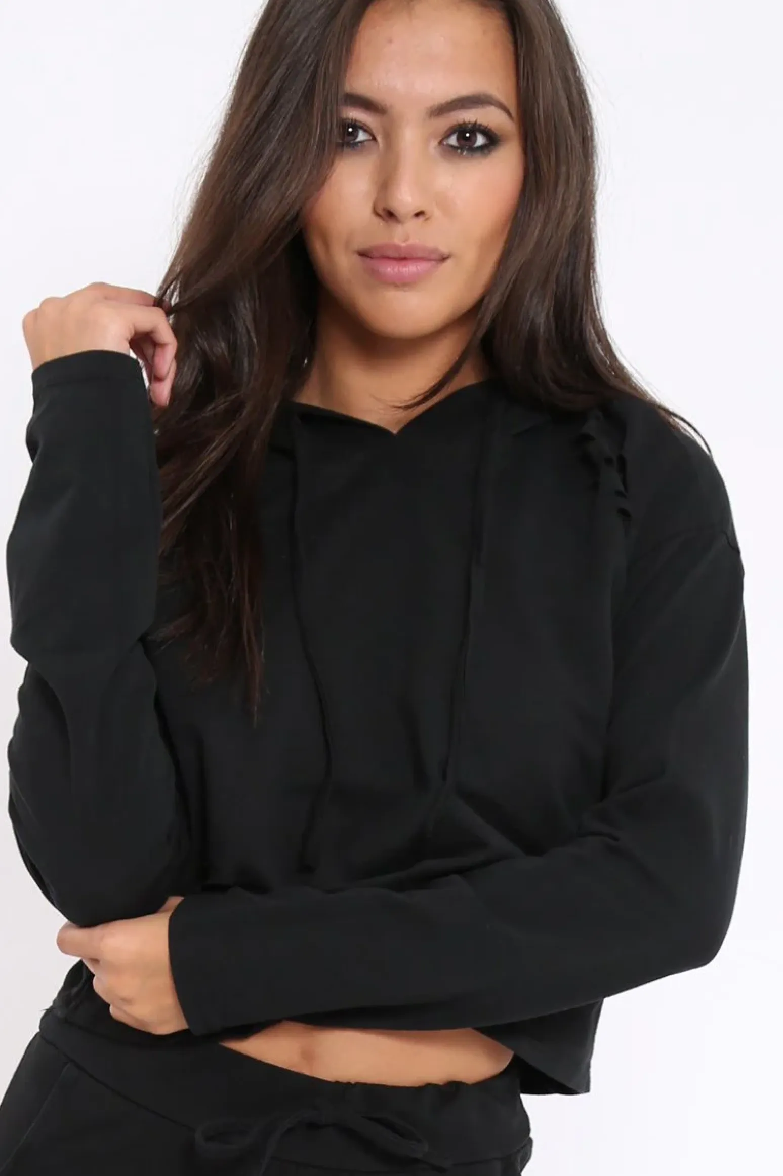 Rebellious Fashion Black Ripped Loungewear Set - Natalia