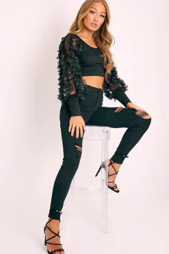 Rebellious Fashion Black Ripped Skinny Jeans - Blair