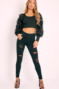 Rebellious Fashion Black Ripped Skinny Jeans - Blair