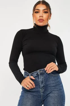 Rebellious Fashion Black Roll Neck Slim Fit Knitted Jumper - Georgie