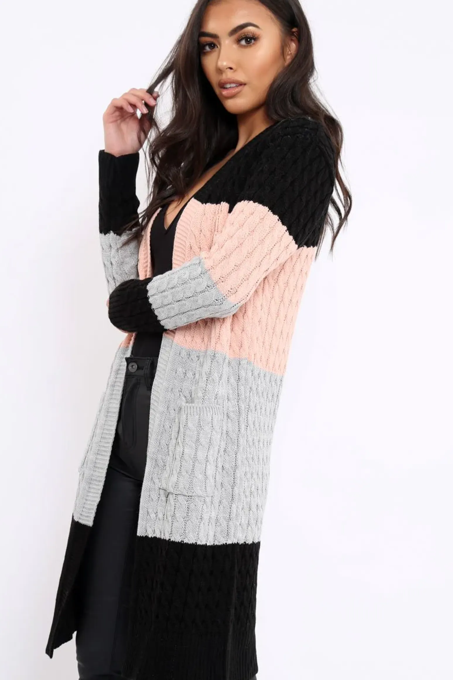 Rebellious Fashion Black Rose and Grey Striped Cardigan - Nellie
