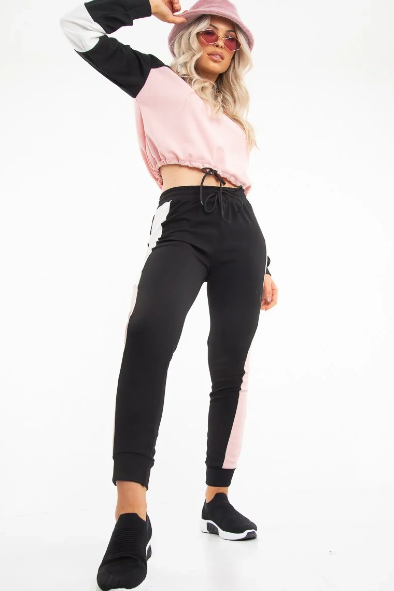 Rebellious Fashion Black Rose Colour Block Sweatshirt Tracksuit - Kazia