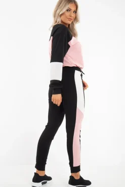 Rebellious Fashion Black Rose Colour Block Sweatshirt Tracksuit - Kazia