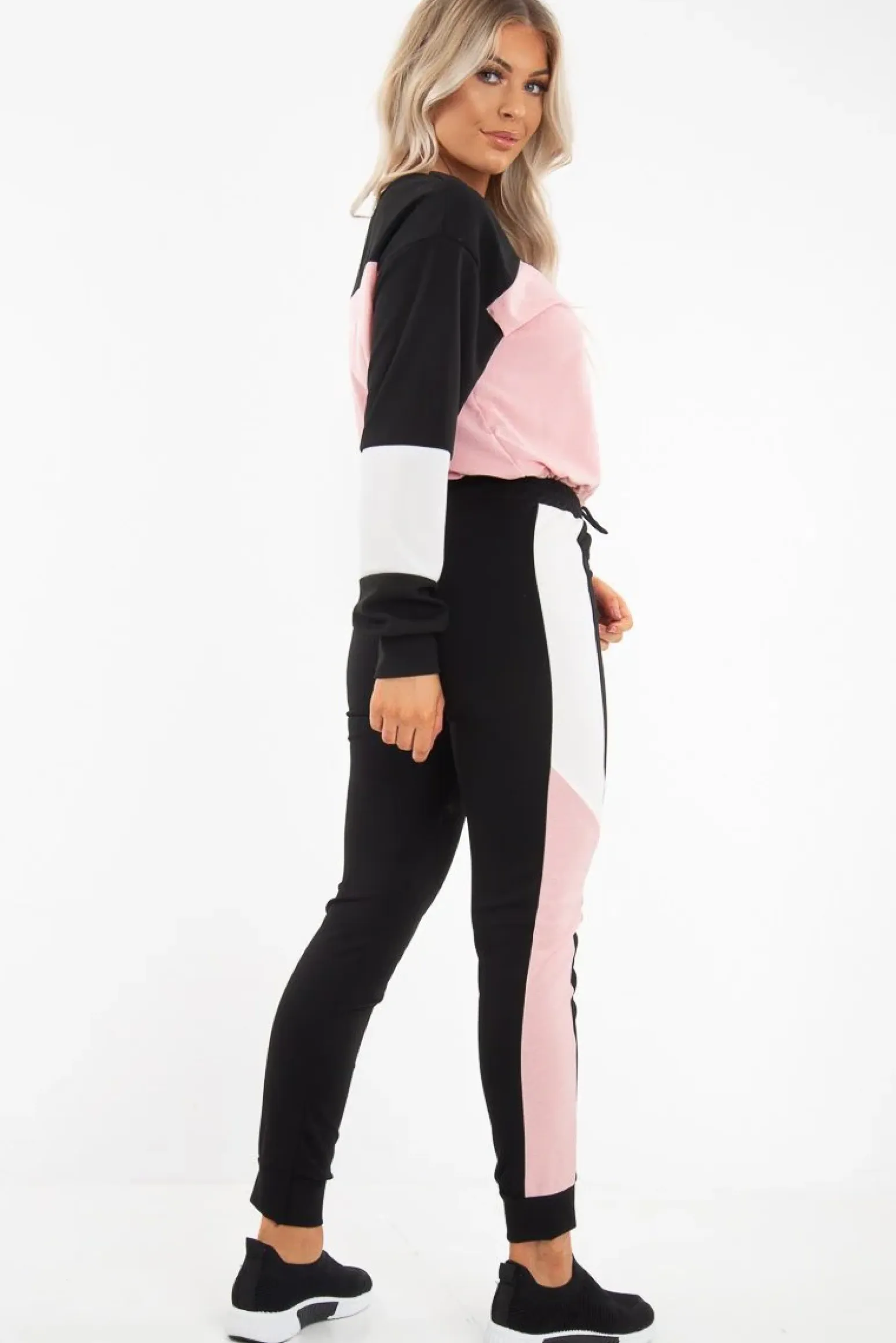 Rebellious Fashion Black Rose Colour Block Sweatshirt Tracksuit - Kazia