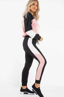 Rebellious Fashion Black Rose Colour Block Sweatshirt Tracksuit - Kazia