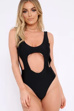 Rebellious Fashion Black Round Cutout Backless Swimsuit - Rinda