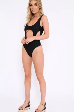 Rebellious Fashion Black Round Cutout Backless Swimsuit - Rinda