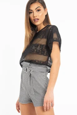 Rebellious Fashion Black Round Neck Crochet Crop Top - Lucindy