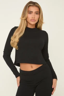 Rebellious Fashion Black Round Neck Oversized Long Sleeves Top & Kick Flare Trousers Co-ord Set - Blanche