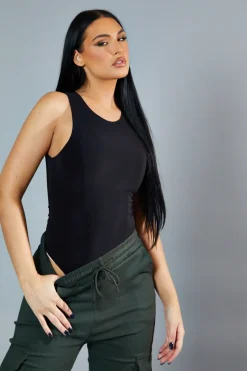 Rebellious Fashion Black Round Neck Sleeveless Bodysuit - Himari