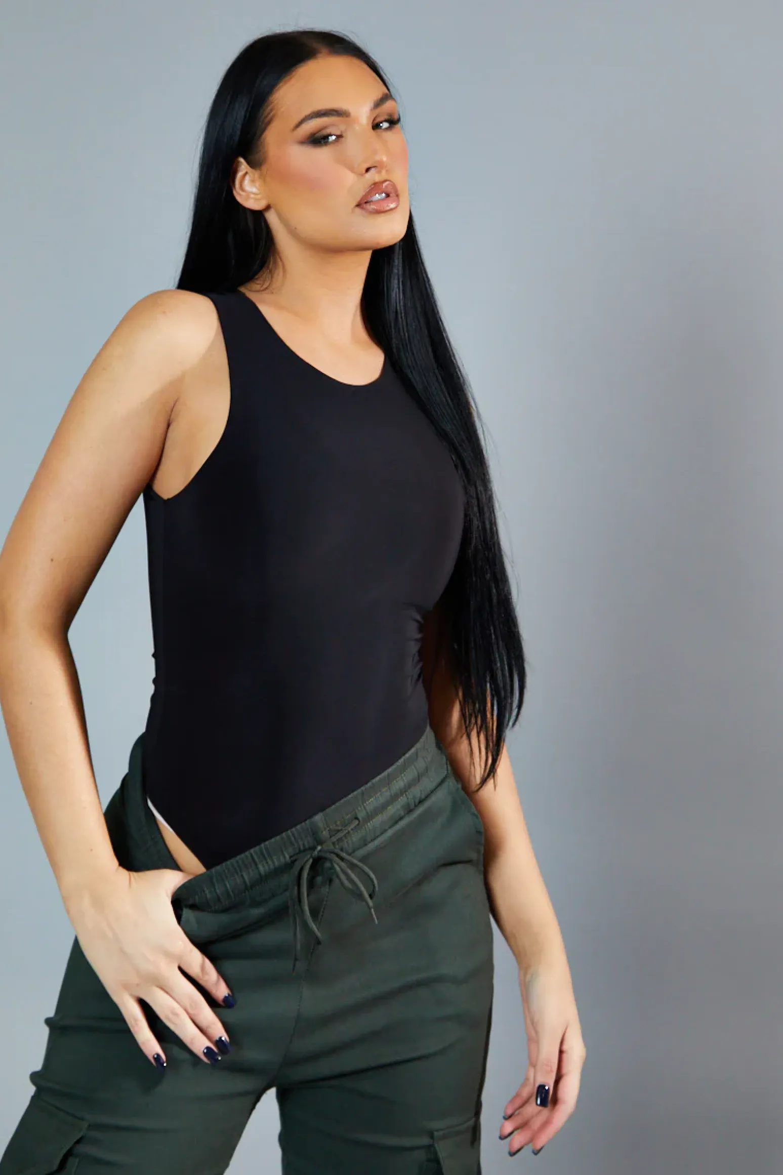 Rebellious Fashion Black Round Neck Sleeveless Bodysuit - Himari