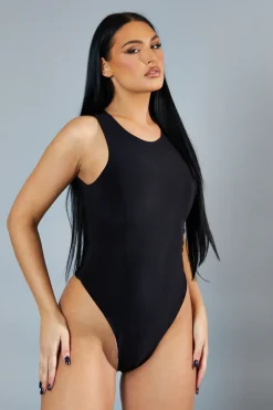 Rebellious Fashion Black Round Neck Sleeveless Bodysuit - Himari