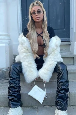Rebellious Fashion Black Ruched Leg PU Trousers - Nyla