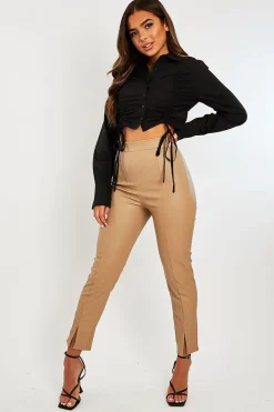 Rebellious Fashion Black Ruched Middle Cropped Shirt - Brogann