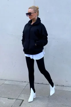 Rebellious Fashion Black Ruched Sleeve Oversized Hoodie - Dezi