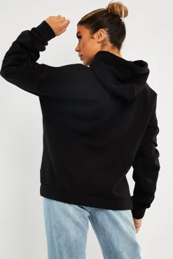 Rebellious Fashion Black Ruched Sleeve Oversized Hoodie - Dezi