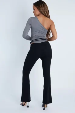Rebellious Fashion Black Ruched Waist Flare Trousers - Avanni