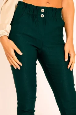 Rebellious Fashion Black Ruched Waist Tapered Leg Trousers - Lovina