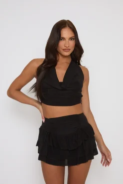 Rebellious Fashion Black Ruffle Mini Skirt Co-ord Set - Michele