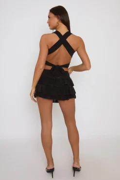 Rebellious Fashion Black Ruffle Mini Skirt Co-ord Set - Michele