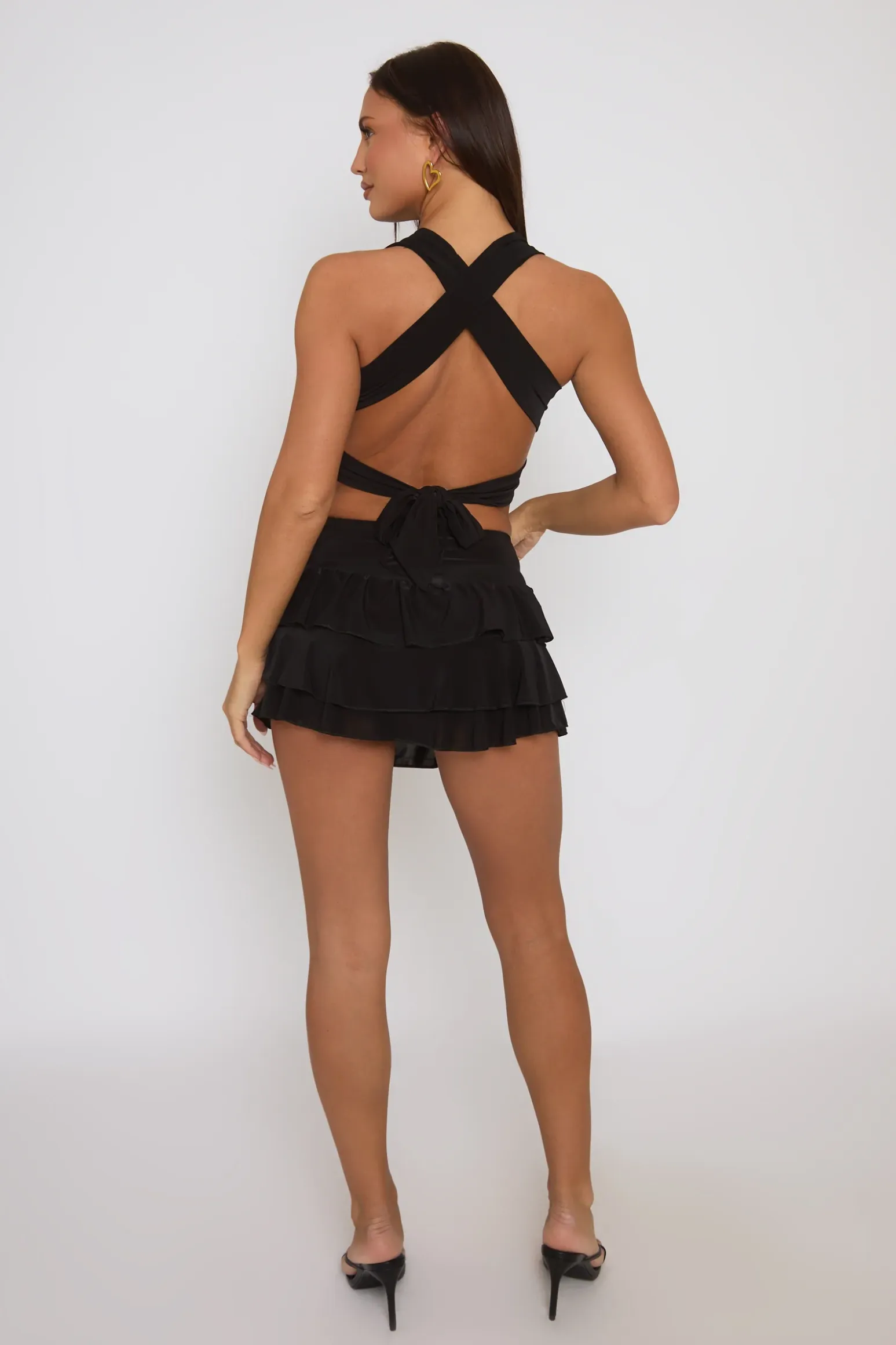 Rebellious Fashion Black Ruffle Mini Skirt Co-ord Set - Michele