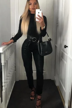 Rebellious Fashion Black Ruffle Neck Bodysuit - Trudy