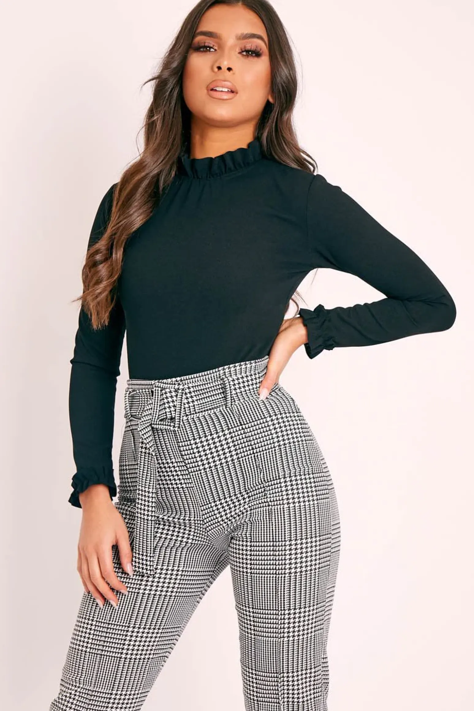 Rebellious Fashion Black Ruffle Neck Bodysuit - Trudy