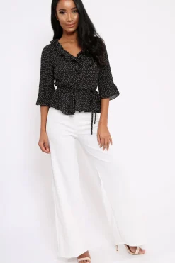 Rebellious Fashion Black Ruffle Polka Dot Blouse - Cassie