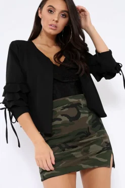 Rebellious Fashion Black Ruffle Sleeve Jacket - Verena