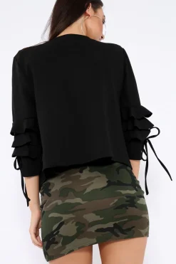 Rebellious Fashion Black Ruffle Sleeve Jacket - Verena