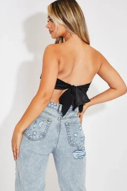 Rebellious Fashion Black Satin Bandana Scarf Top - Leanna