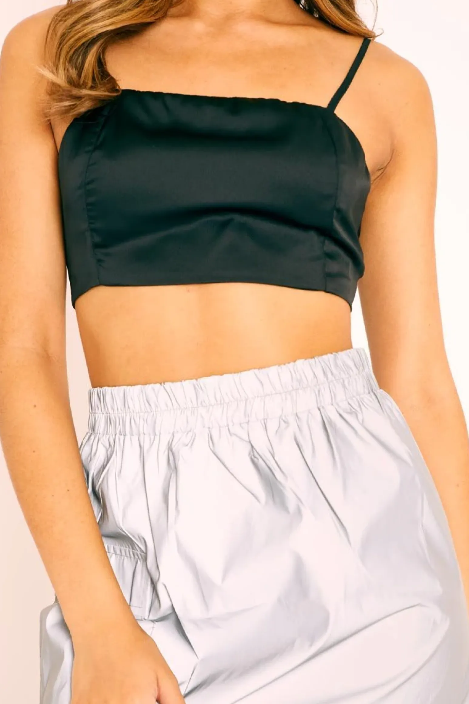 Rebellious Fashion Black Satin Bow Tie Back Crop Top - Jeylin