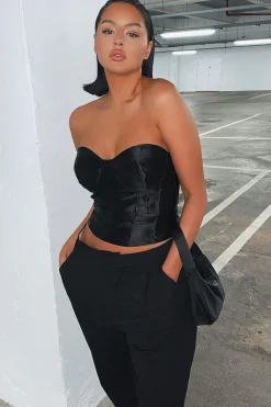 Rebellious Fashion Black Satin Corset Crop Top - Laraya