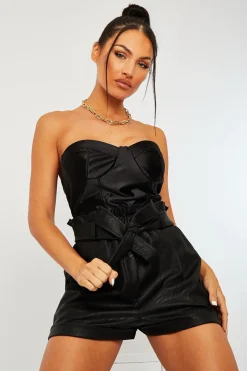 Rebellious Fashion Black Satin Corset Crop Top - Laraya