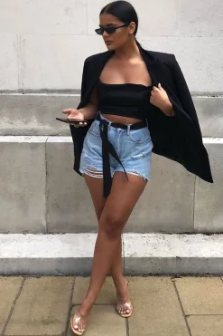 Rebellious Fashion Black Satin Cowl Neck Lace Up Back Crop Top - Kamsi