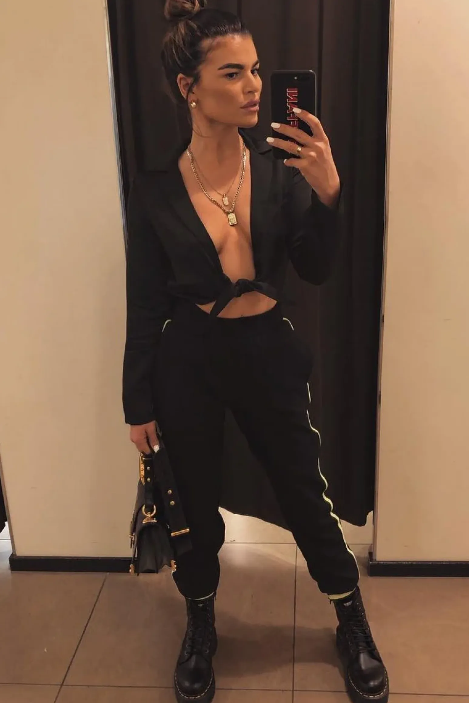 Rebellious Fashion Black Satin Cut Out Tie Front Bodysuit - Ezabella