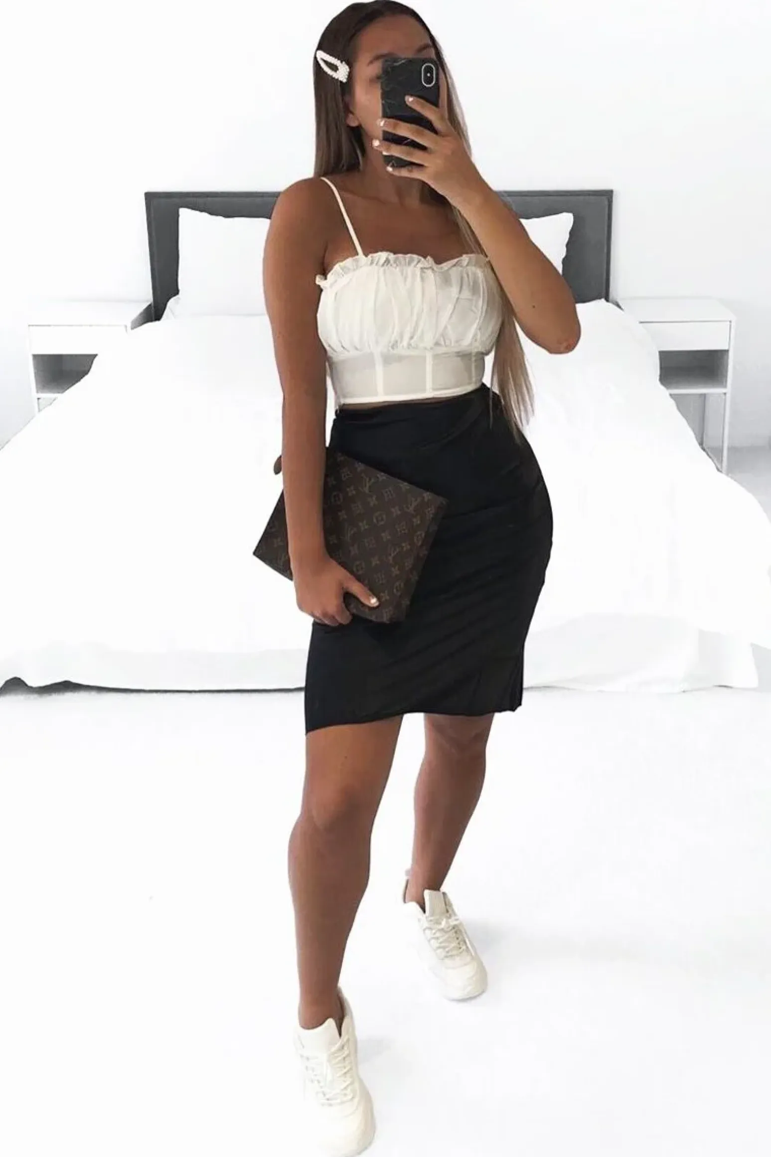 Rebellious Fashion Black Satin High Waist Floaty Midi Skirt - Dasha