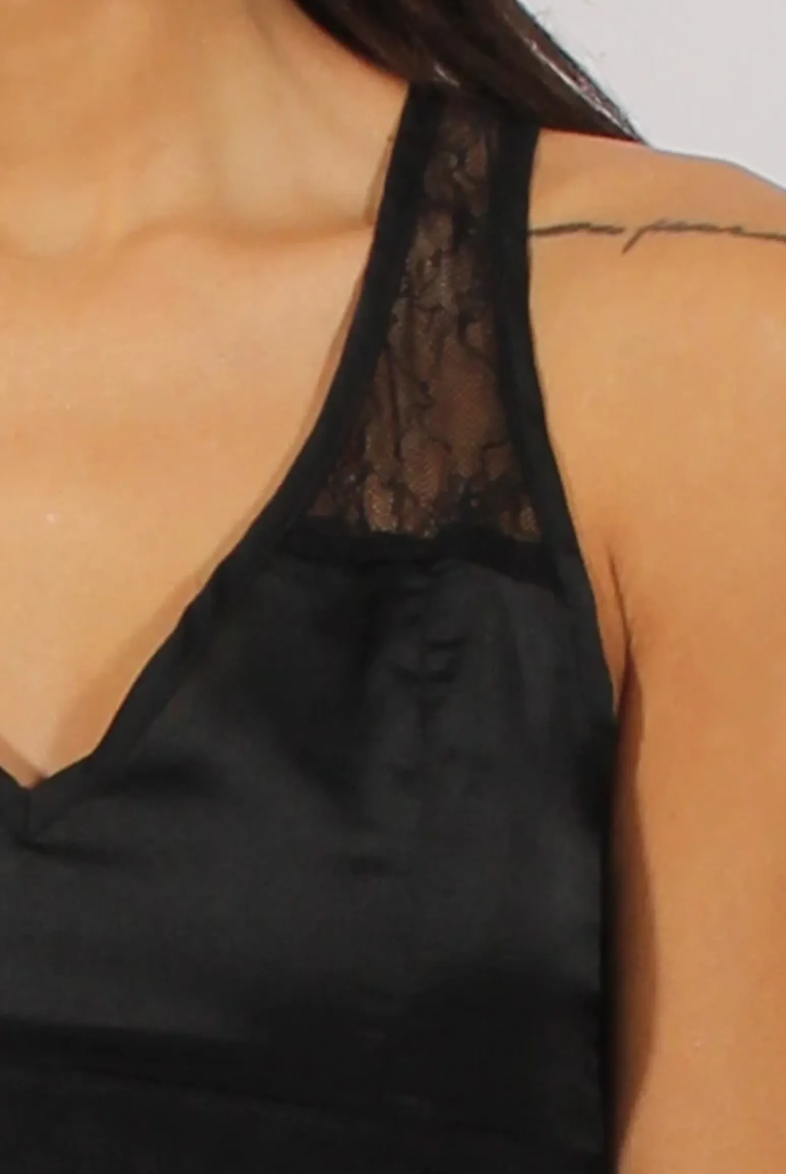 Rebellious Fashion Black Satin Lace Trim Crop Top - Atlanta