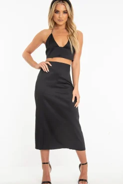 Rebellious Fashion Black Satin Lace Up Plunge Triangle Bralet - Tabby