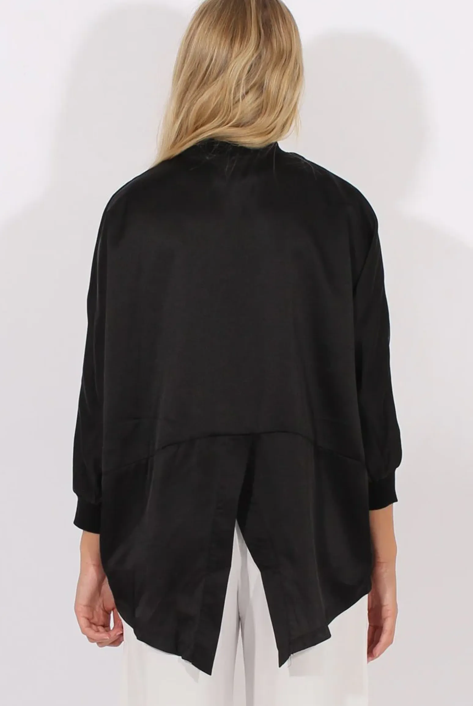 Rebellious Fashion Black Satin Oversized Embroidered Jacket - North
