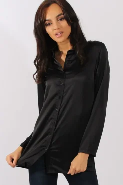 Rebellious Fashion Black Satin Shirt - Alaina