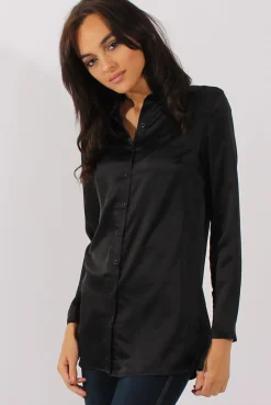 Rebellious Fashion Black Satin Shirt - Alaina